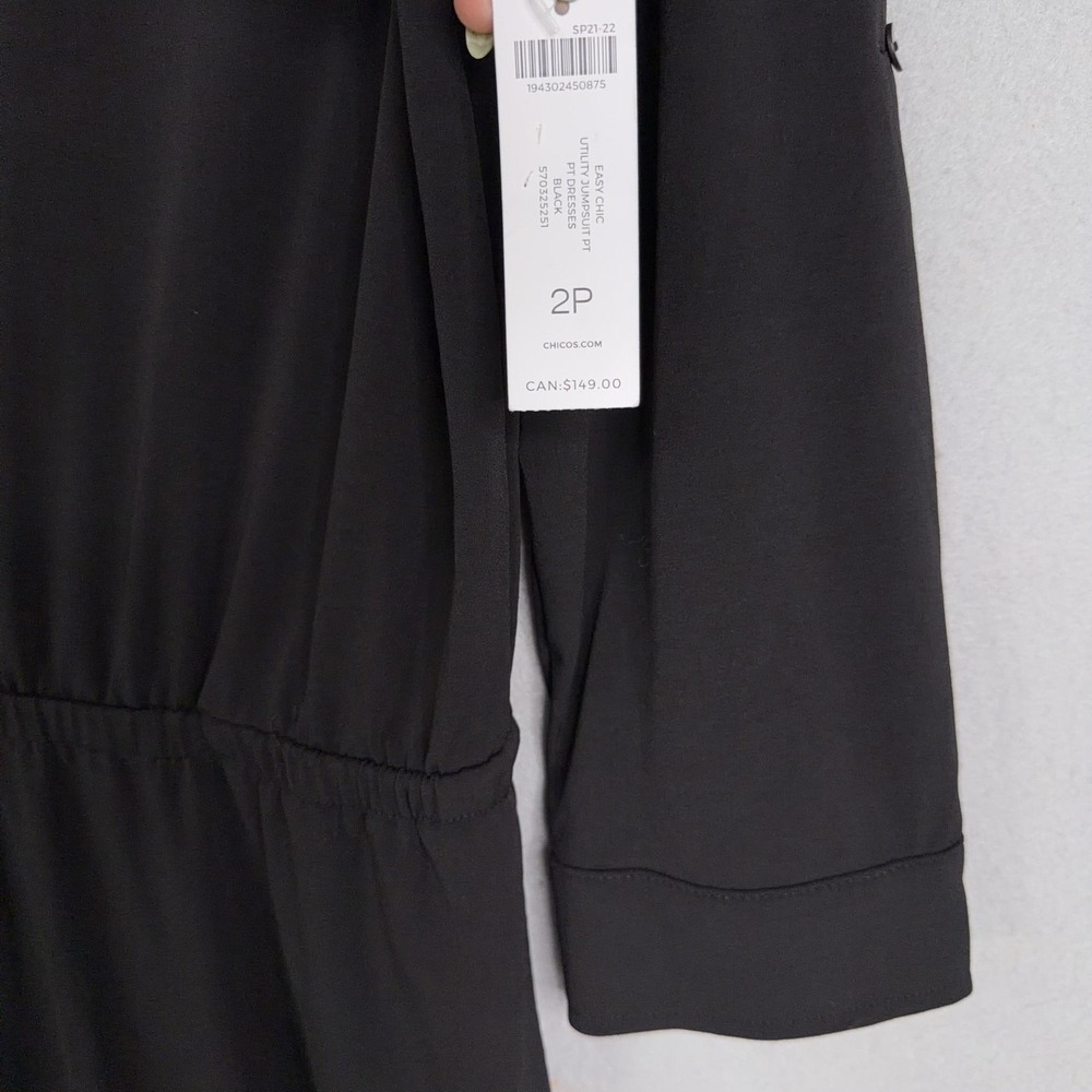 Chicos Travelers Jumpsuit Womens 2 Petite Black Easy Chick Utility Pockets NWT - Picture 5 of 15